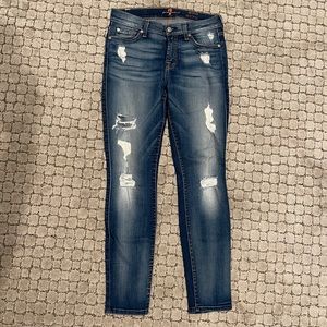 7 For All Mankind Jeans: Ankle skinny with Destroy in Distressed Light